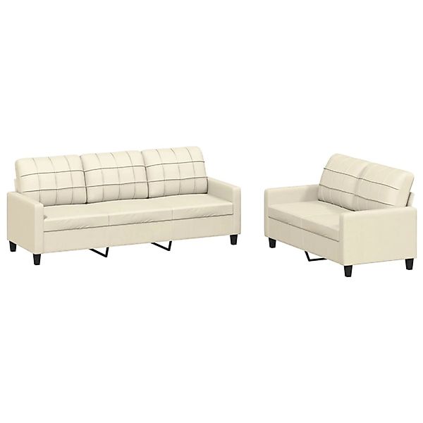 vidaXL 2-Tlg Sofagarnitur mit Kissen Creme Kunstleder 3201379 günstig online kaufen