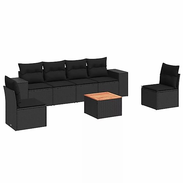 vidaXL 7-Tlg Garten-Sofagarnitur mit Kissen Schwarz Poly Rattan 3257721 günstig online kaufen