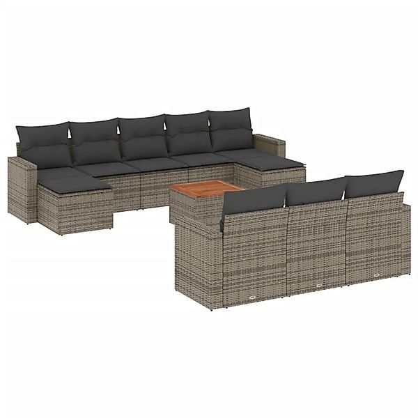 vidaXL 11-Tlg Garten-Sofagarnitur mit Kissen Grau Poly Rattan 3224345 günstig online kaufen