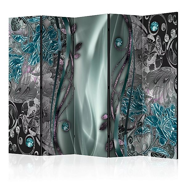 5-teiliges Paravent - Floral Curtain (turquoise) Ii [room Dividers] günstig online kaufen