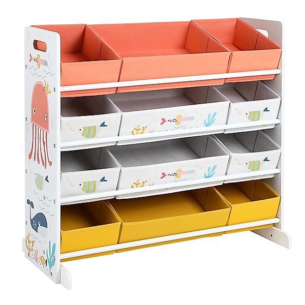 SONGMICS Spielzeugtruhe Kinderzimmerregal, mit 12 Stoffboxen günstig online kaufen