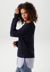 Aniston CASUAL Strickpullover mit gestreiftem Bluseneinsatz günstig online kaufen