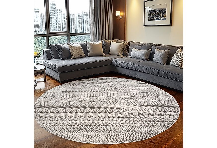 Teppium Teppich Skandinavisches Vintage-Muster auf Bouclé-Teppich, Rund, Hö günstig online kaufen