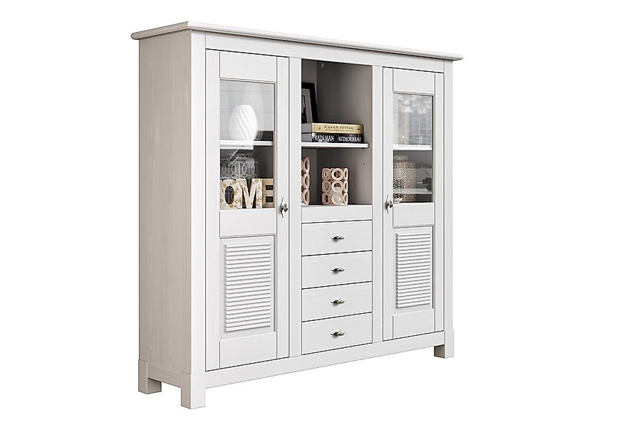 Home affaire Buffet "Rauna" Highboard, massive Kiefer, Türen mit Glaseinsät günstig online kaufen