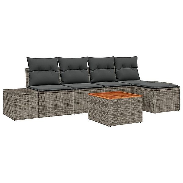 vidaXL Loungesofa 6-teiliges Garten-Sofa-Set mit Kissen Grau Poly Rattan, 6 günstig online kaufen
