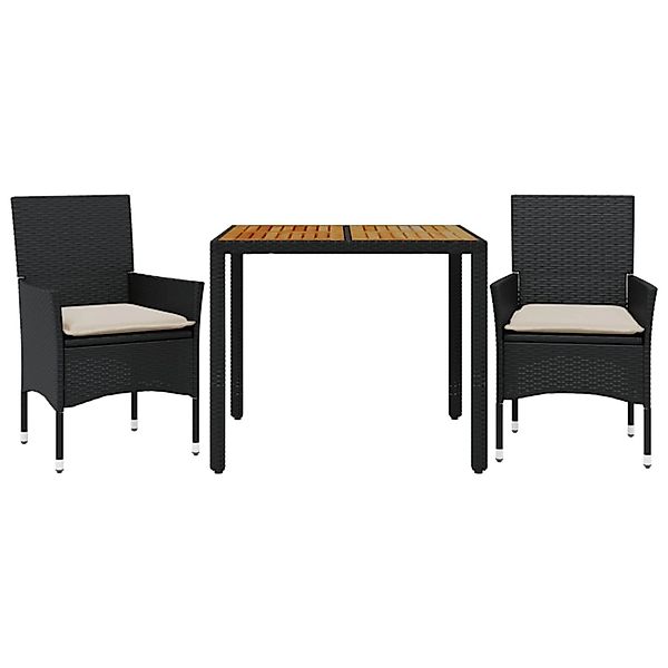 vidaXL 3-Tlg Garten-Essgruppe mit Kissen Schwarz Poly Rattan Akazie 3278663 günstig online kaufen