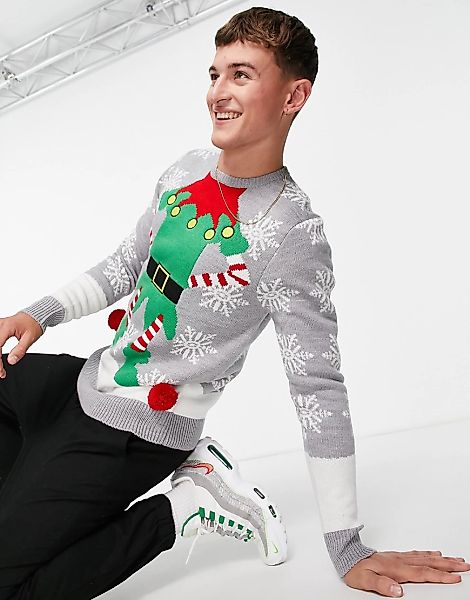 Brave Soul – Elf – Weihnachtlicher Pullover in Hellgrau günstig online kaufen
