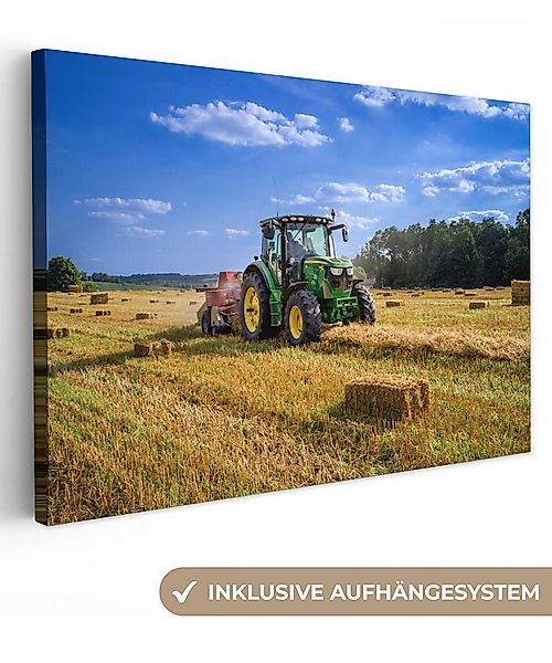 OneMillionCanvasses® Leinwandbild Traktor - Bauernhof - Heu - Feld - Sonne günstig online kaufen