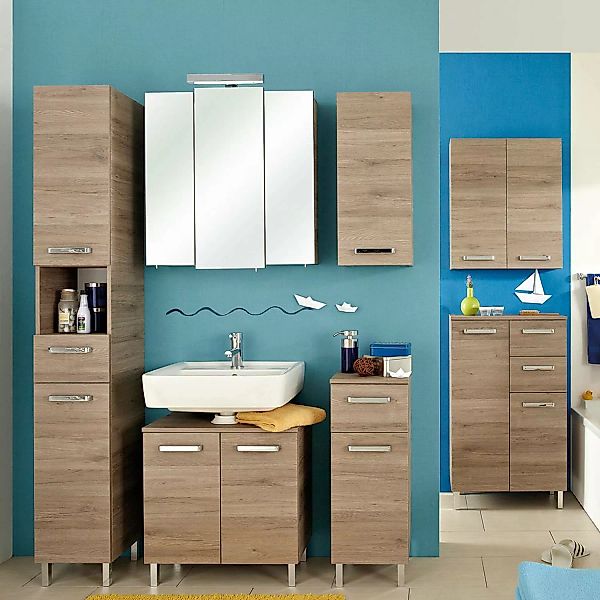 Badezimmer Kombination OSTENDE-66 in Sanremo Eiche, mit Spiegelschrank - B/ günstig online kaufen