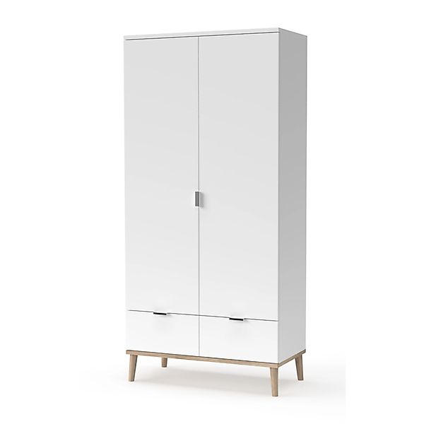 Furn.Design Kleiderschrank Weiß Matt Eiche 90 cm 2-türig Skandinavisch Lund günstig online kaufen