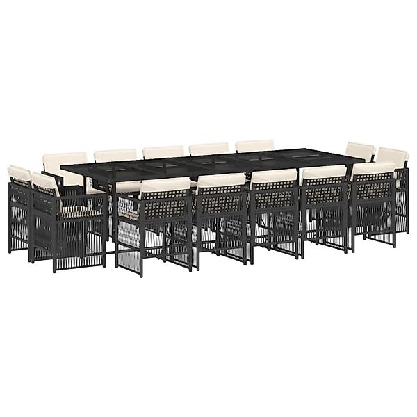 vidaXL 15-Tlg Garten-Essgruppe mit Kissen Schwarz Poly Rattan 3211050 günstig online kaufen
