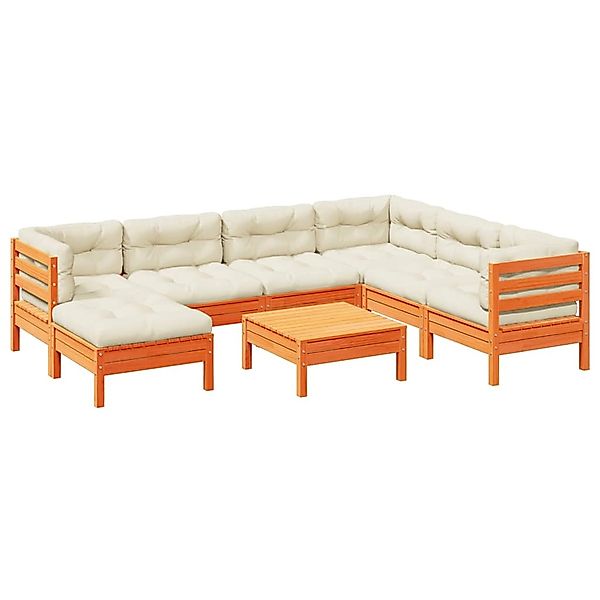 vidaXL 8-Tlg Garten-Sofagarnitur mit Kissen Wachsbraun Kiefernholz 3299560 günstig online kaufen