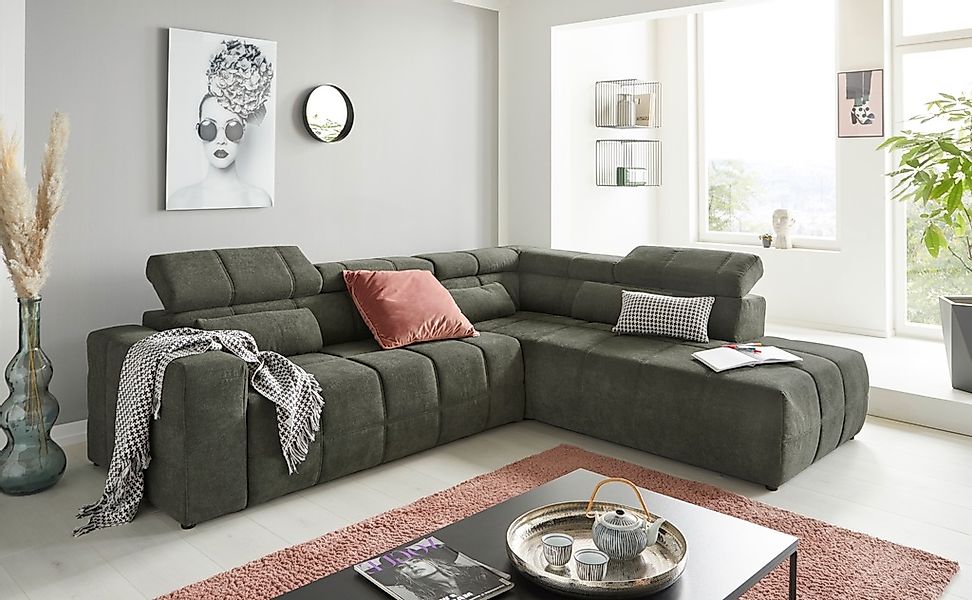 DOMO collection Ecksofa "Brandon L-Form, auch in Leder", inklusive Kopfteil günstig online kaufen