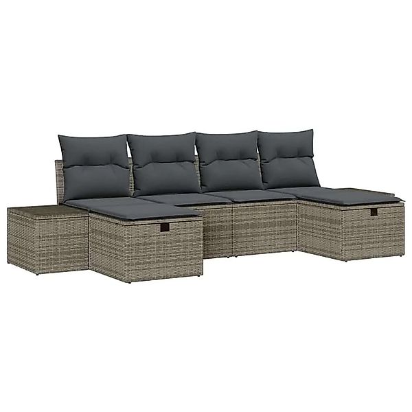 vidaXL Gartensofa-Set mit Kissen mit Speicher 6 Stk Grau Poly-Rattan 336075 günstig online kaufen