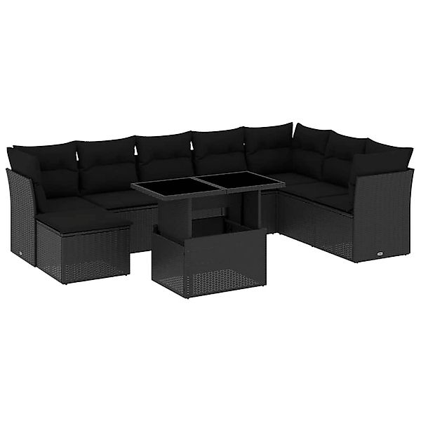 vidaXL 9-Tlg Garten-Sofagarnitur mit Kissen Schwarz Poly Rattan 3266785 günstig online kaufen