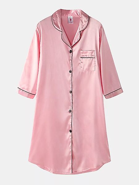 Plus Größe Damen Ice Silk Brusttasche 3/4 Ärmel Shirt Gemütliches Nachthemd günstig online kaufen