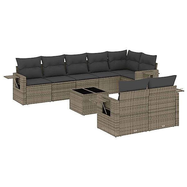 vidaXL 9-Tlg Garten-Sofagarnitur mit Kissen Grau Poly Rattan 3252767 günstig online kaufen