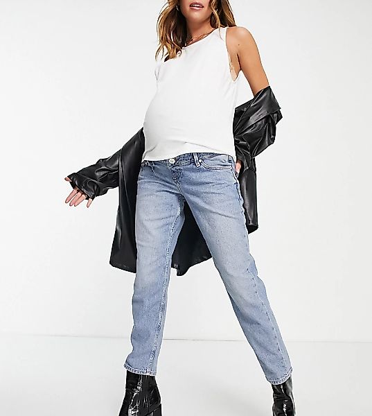 River Island Maternity – Mom-Jeans aus mittelblauem Denim mit Zierrissen günstig online kaufen