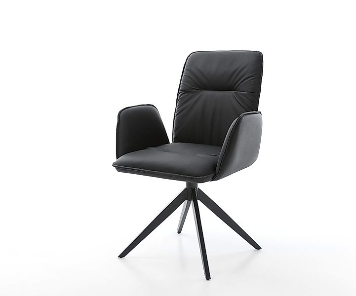 Drehstuhl Vinja-Flex Echt-Leder Schwarz Kreuzgestell breit Schwarz 360° dre günstig online kaufen
