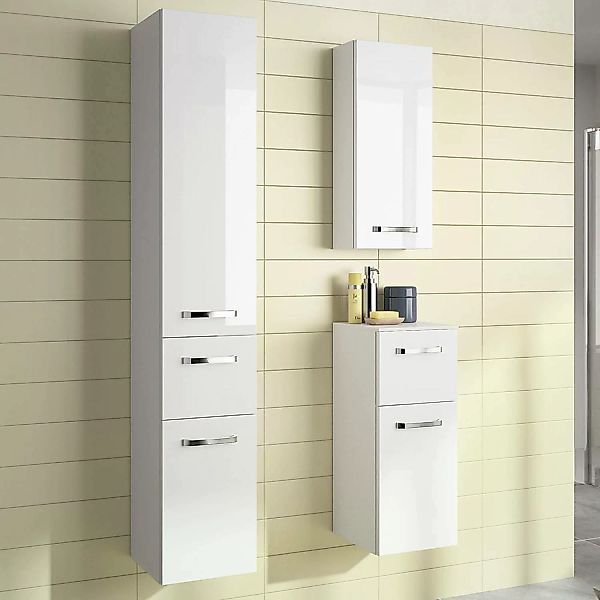 Badschrank-Set 3-tlg. FES-4010-66 in weiß glänzend, hängende Montage, mit S günstig online kaufen