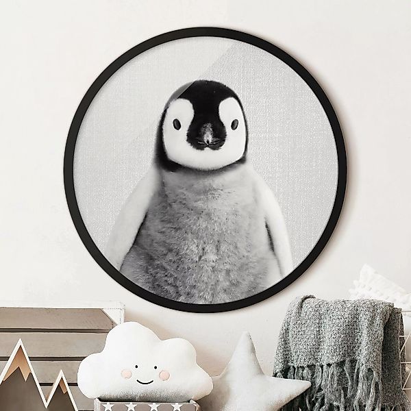 Rundes Gerahmtes Bild Baby Pinguin Pepe Schwarz Weiß günstig online kaufen
