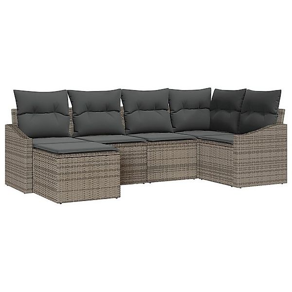 vidaXL Loungesofa 6-teilige Garten-Essgruppe mit Kissen Grau Poly Rattan, 6 günstig online kaufen