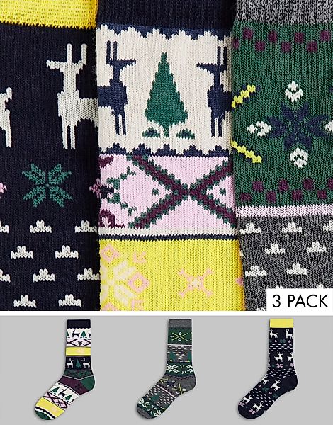 ASOS DESIGN – 3er-Pack Weihnachtssocken mit Fairisle-Muster-Mehrfarbig günstig online kaufen