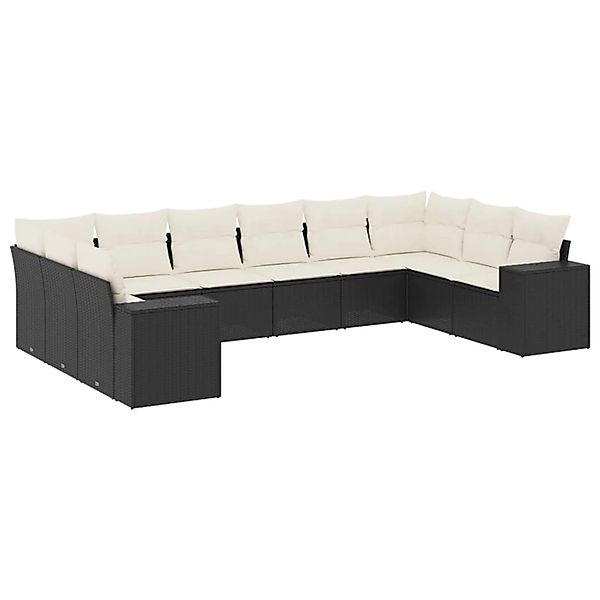 vidaXL 10-Tlg Garten-Sofagarnitur mit Kissen Schwarz Poly Rattan 3255403 günstig online kaufen