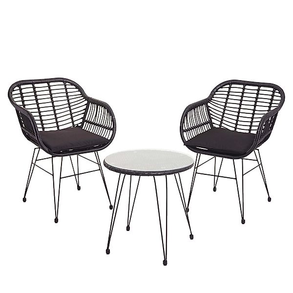 MCW Poly-Rattan Garnitur G17 3-teilig Anthrazit Kissen Anthrazit günstig online kaufen