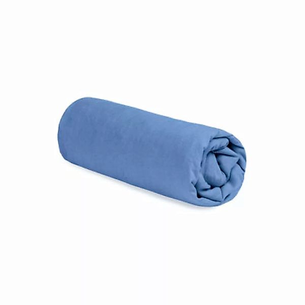 Spannbetttuch 160 x 200 cm  textil blau / Gewaschenes Leinen (zerknittertes günstig online kaufen