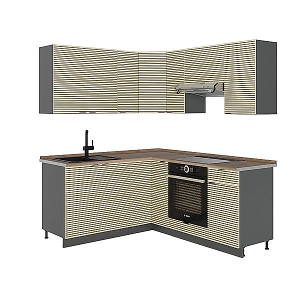 Vicco Fame-Line Eckküche Eiche Paneel/Anthrazit 160 x 190 cm AP Eiche günstig online kaufen