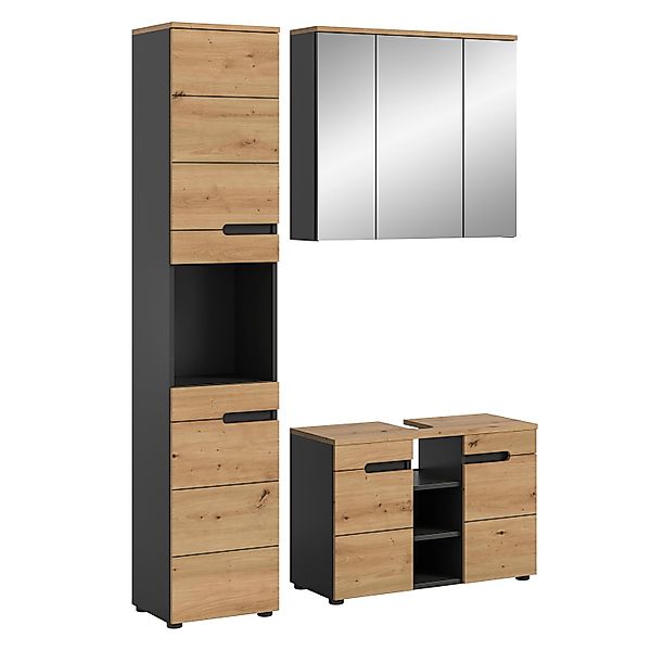 Badkombination Canu m. Spiegelschrank Artisan/Grau 133 cm 3-tlg. günstig online kaufen