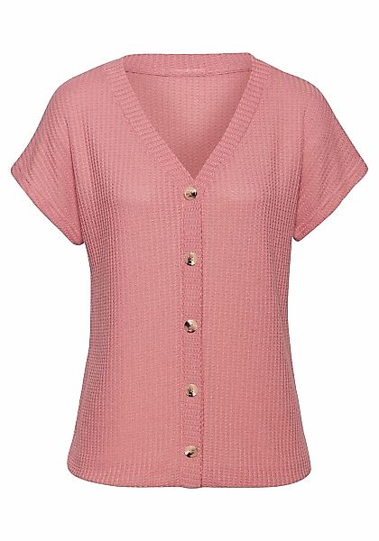 LASCANA Kurzarmshirt "mit Zierknopfleiste" aus weicher Piqué-Qualität günstig online kaufen