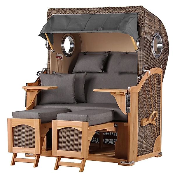 bene,iving Strandkorb Komplettset Ammersee Teak Bullauge PE Grau Modell 551 günstig online kaufen