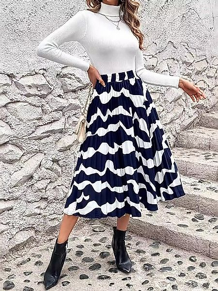 DEBAIJIA Midirock Damen Röcke Sommer Vintage-bedruckte A-Linie mit hoher Ta günstig online kaufen