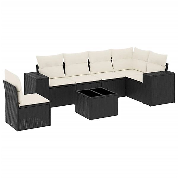 vidaXL 7-Tlg Garten-Sofagarnitur mit Kissen Schwarz Poly Rattan 3254973 günstig online kaufen