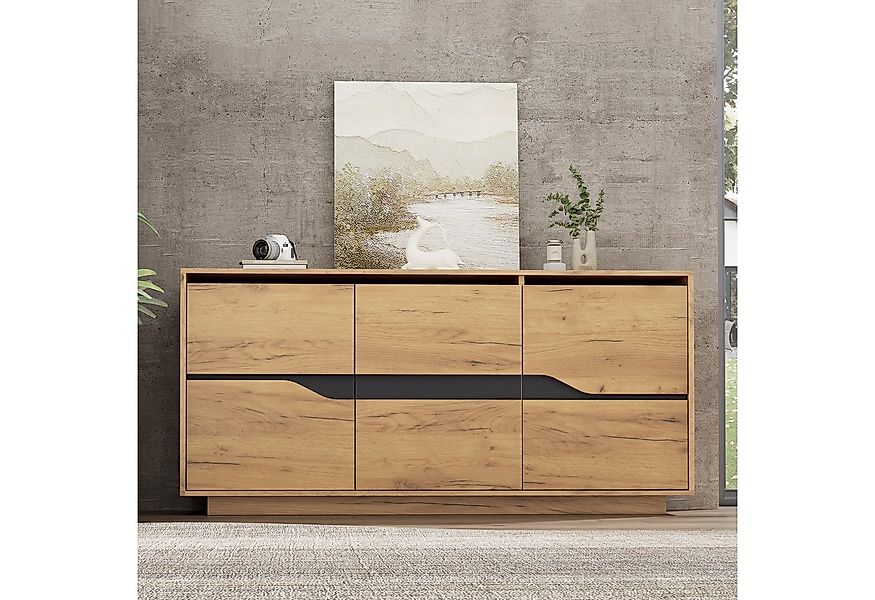 Merax Sideboard 140x40x76cm (1 St., Mattfront in Holzoptik & Schwarz), Komm günstig online kaufen
