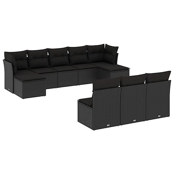 vidaXL 10-tlg Garten-Sofagarnitur mit Kissen Schwarz Poly Rattan Modell 22 günstig online kaufen