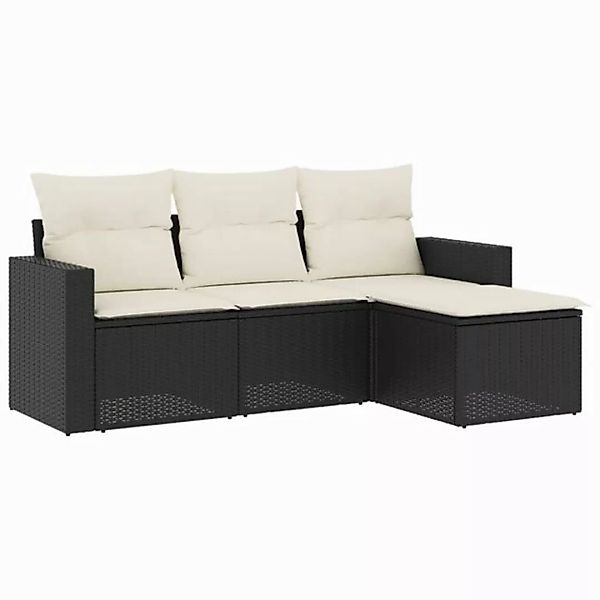 vidaXL Sofaelement 4-tlg. Garten-Sofagarnitur mit Kissen Schwarz Poly Ratta günstig online kaufen