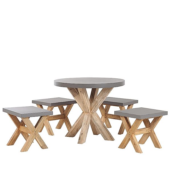 Beliani Gartentisch Set OLBIA Grau Heller Holzfarbton 90x90x76 günstig online kaufen