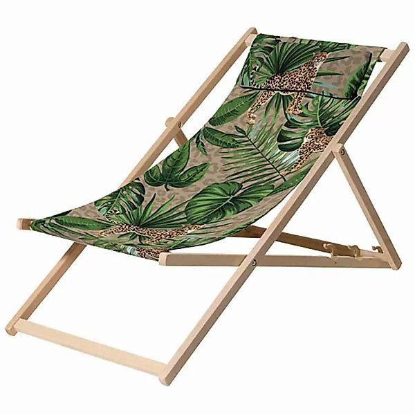Liegestuhl aus Holz poppiger Palmenbezug günstig online kaufen