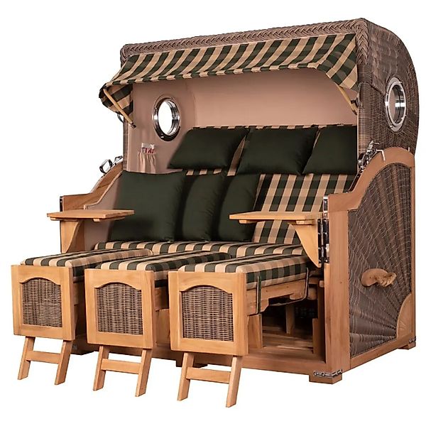 bene,iving Strandkorb Komplettset Ammersee Grande XXL Teak Bullauge PE grau günstig online kaufen