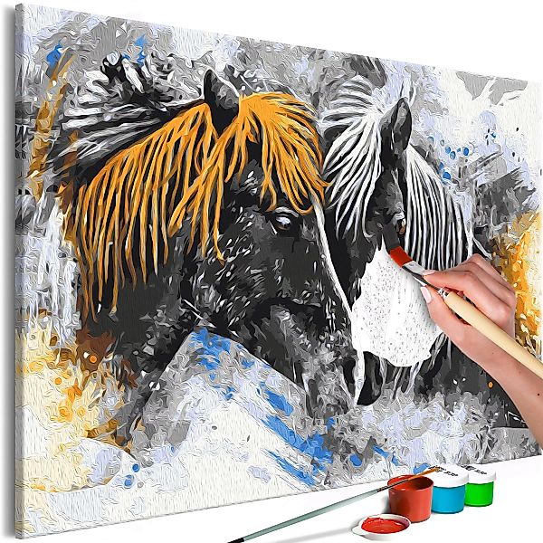 Malen nach Zahlen - Black and Yellow Horses günstig online kaufen