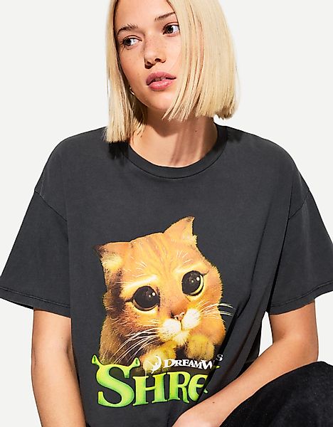 Bershka T-Shirt Shrek Mit Kurzen Ärmeln Und Print Damen Xs Grau günstig online kaufen