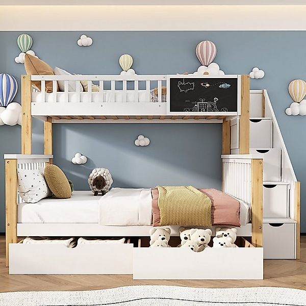 REDOM Etagenbett Kinderbett, mit Tafel Treppe Schubladen 90x200cm+140x200cm günstig online kaufen