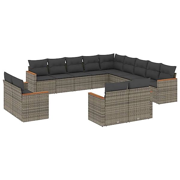 vidaXL 13-Tlg Garten-Sofagarnitur mit Kissen Grau Poly Rattan 3226529 günstig online kaufen