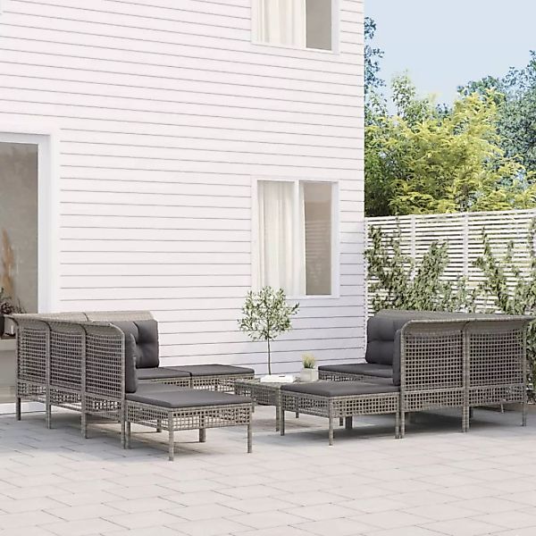 Vidaxl 11-tlg. Garten-lounge-set Mit Kissen Grau Poly Rattan günstig online kaufen