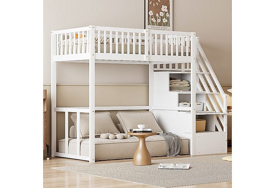 STILVORA Hochbett Kinderbett 90x200 mit Stauraum Jugendbett mit Zäune,Massi günstig online kaufen