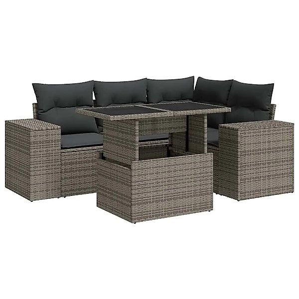 vidaXL 5-Tlg Garten-Sofagarnitur mit Kissen Grau Poly Rattan 3326791 günstig online kaufen