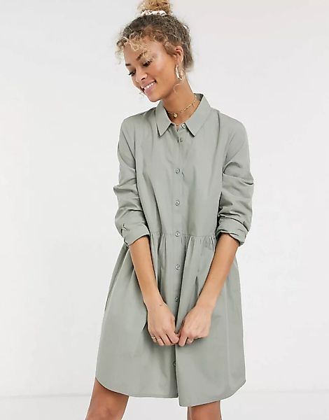 ASOS DESIGN – Kurzes Hänger-Hemdkleid aus Baumwolle in Khaki-Grün günstig online kaufen